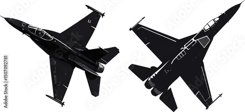 F-16 Fighting Falcon Jet Fighter Silhouettes - Military Aircraft Vector