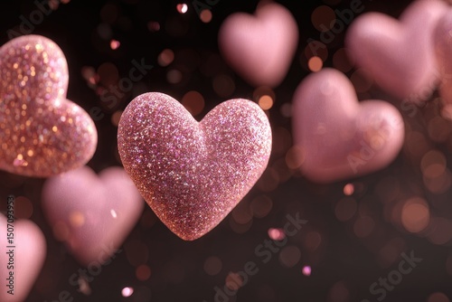 Floating hearts of soft pink glitter