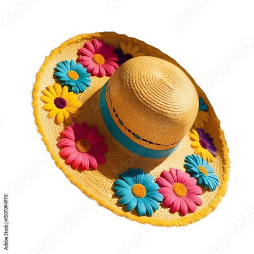 straw hat with flowers