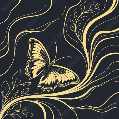 Abstract liquid acrylic painting with gold veins on black, elegant marbled watercolor texture for modern digital use.