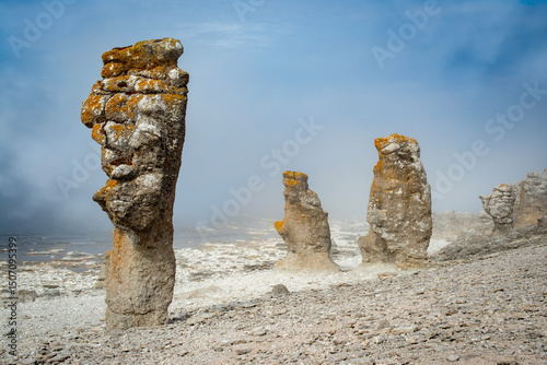 Coast in Gotland, Sweden, Europe. Famous limestone formations.