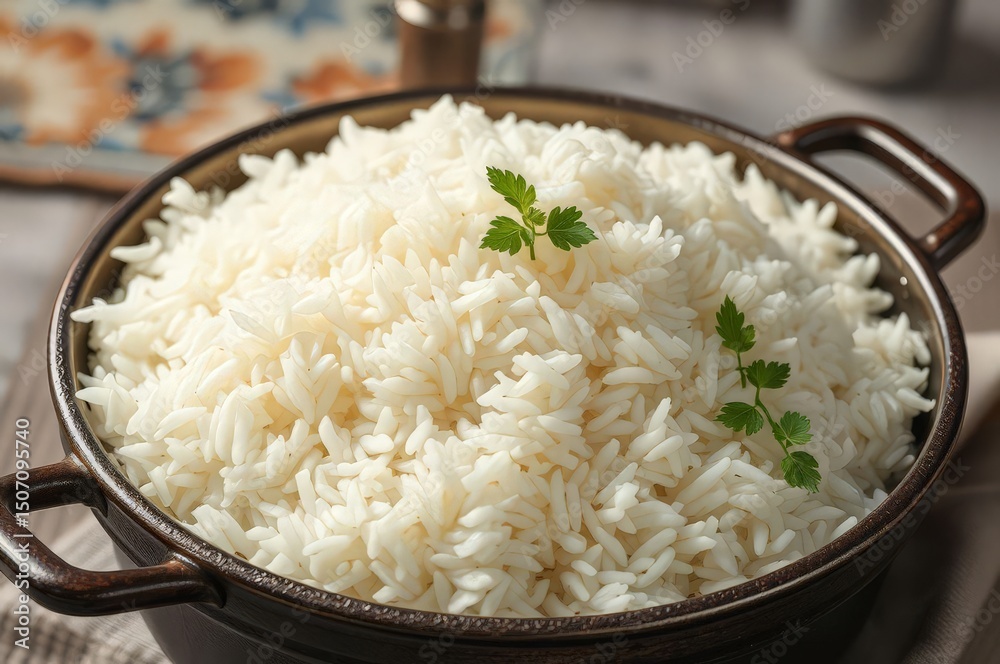 Steaming White Rice in Iron Pot Steaming White Rice in Iron Pot
