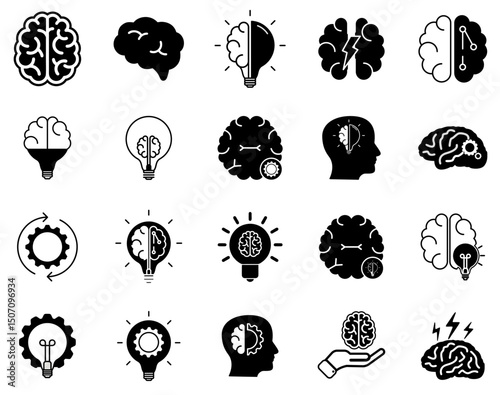 brain icons, lights and brain icons, and everything related to the brain in vector form for your designs