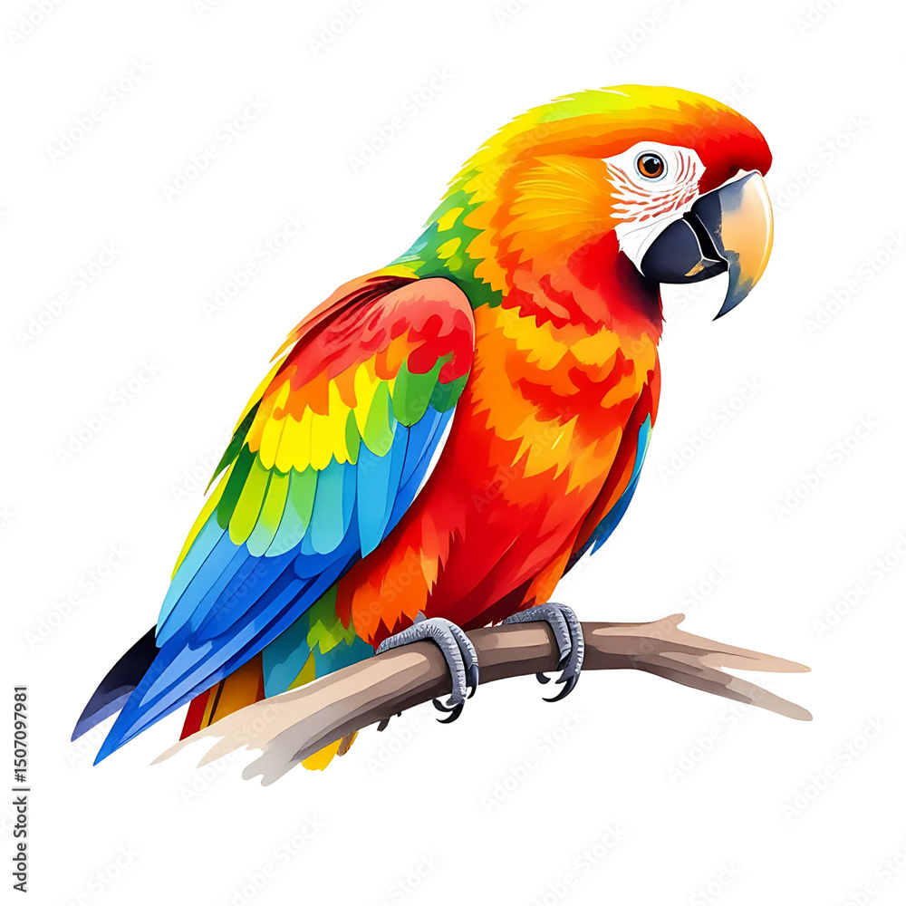 Fototapeta premium Vibrant Macaw Perched on a Branch , PNG , isolated on transparent background