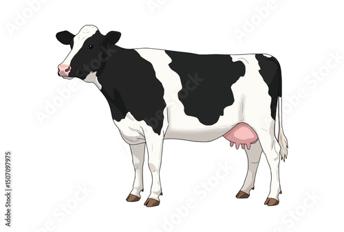 Black and White Dairy Cow – Flat Vector Farm Animal Illustration