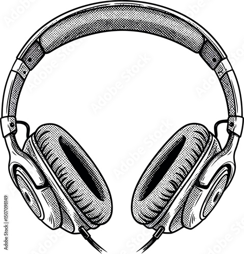 Detailed vintage headphones design for music and audio projects. Vector illustration