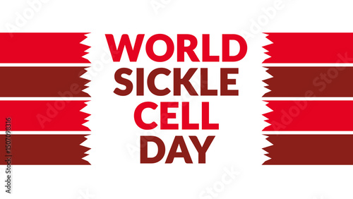 World Sickle Cell Day text with side lines on a White background. Which is observed every year in June to celebrate World Sickle Cell Day.