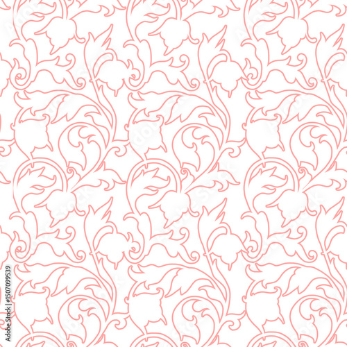 Wallpaper Mural Loopable pattern pink  leaves on a while background. Hand drawn delicate composition for wallpapers, digital papers, packading and cards. Torontodigital.ca