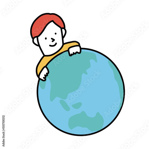 地球を見つめる人物のイラスト