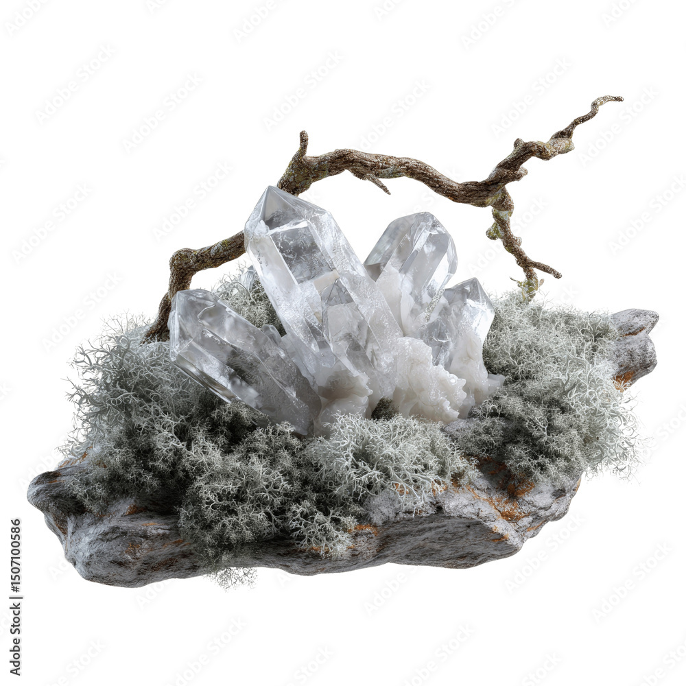 Obraz premium Clear Quartz Crystal Cluster on Mossy Rock with