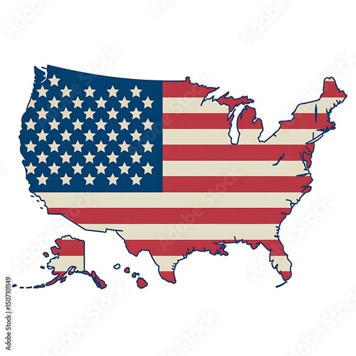 USA Map with Flag Illustration 