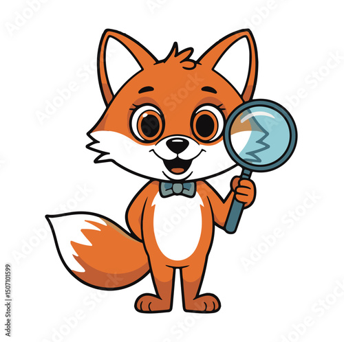 Detective Fox Character – A cartoon fox holding a magnifying glass, looking like a little detective