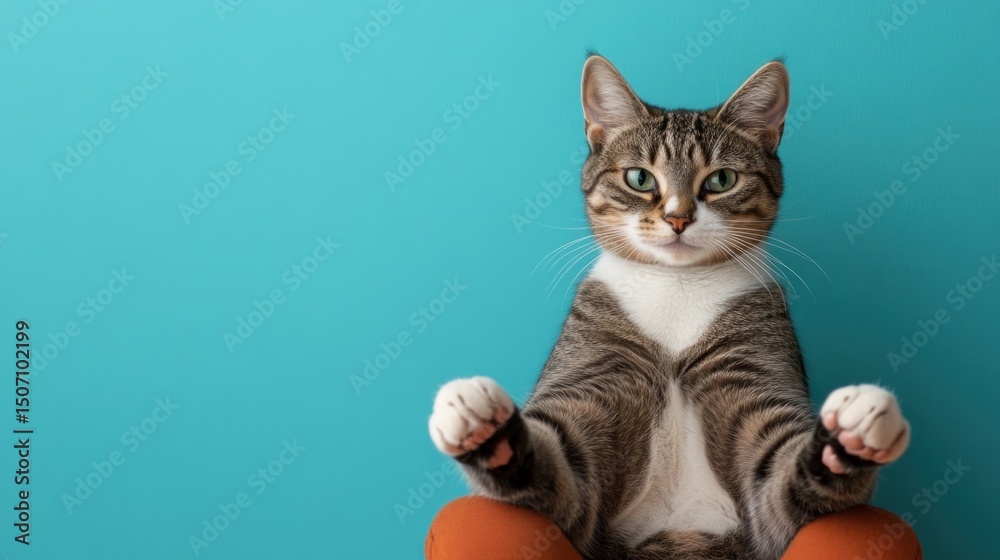 Obraz premium A tabby cat practicing yoga