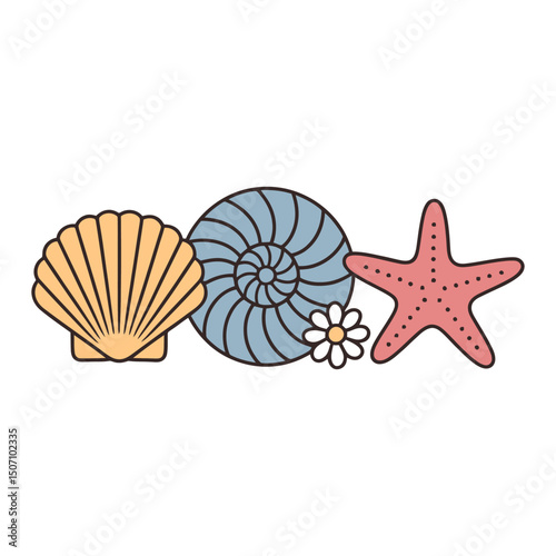 Cute Sea Shells and Starfish Beach Illustration