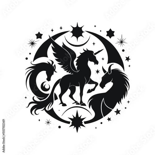 Silhouette Vector Logos of Fantasy Creatures