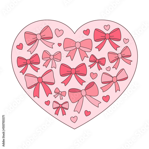Heart Filled with Pink Bows and Cute Love Elements Illustration