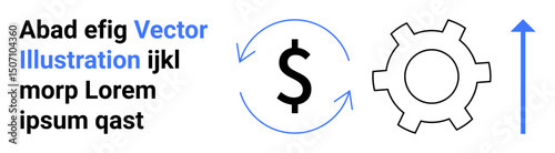 Dollar sign surrounded by circular arrows, gear symbol, upward arrow. Ideal for finance, growth, efficiency, sustainability, progress, innovation process management simple landing page