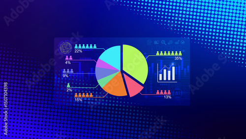 Market research and marketing analysis with Ai technology. customer surveys and statistics. analysts touch on pie charts and graphs, financial growth graph chart report, Business planning