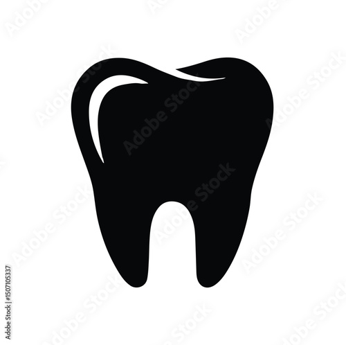 Shiny Tooth Icon – A sleek black tooth illustration symbolizing dental care.