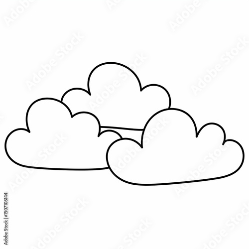 Simple black line art of three fluffy clouds on a white background. Perfect for weather icons, children's books, coloring pages, or minimalist designs.