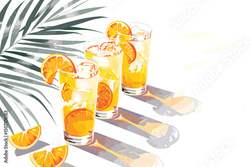 Summer lemonade, coctails with orange and mint on white background.