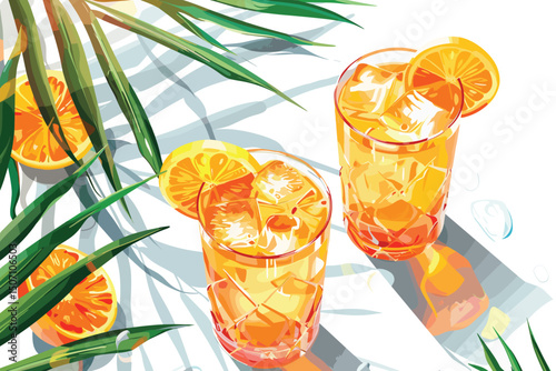 Summer lemonade, coctails with orange and mint on white background.