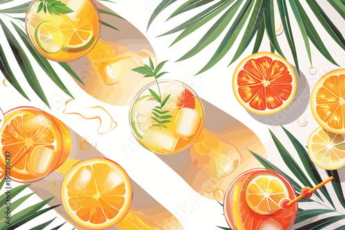 Summer lemonade, coctails with orange and mint on white background.