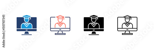 Online Graduation Icon set multiple style collection