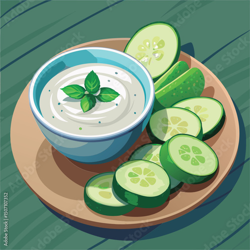 Fresh Cucumber Salad with Yogurt Dip.