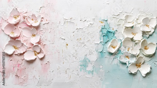 pastel textured acrylic paint of cherry bloom with copy space 