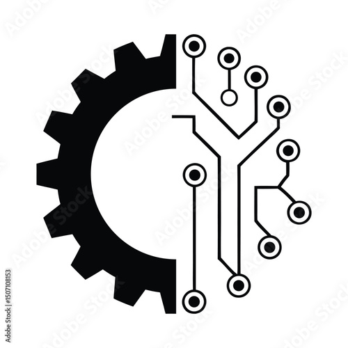 Technological Gear Circuitry: Innovation & Digital Engineering Icon
