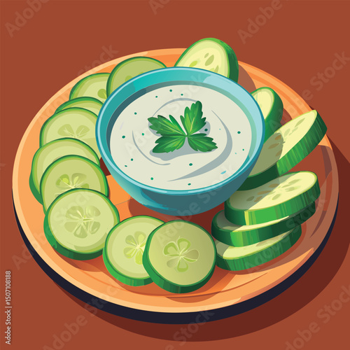 Cucumber slices with yogurt dip.