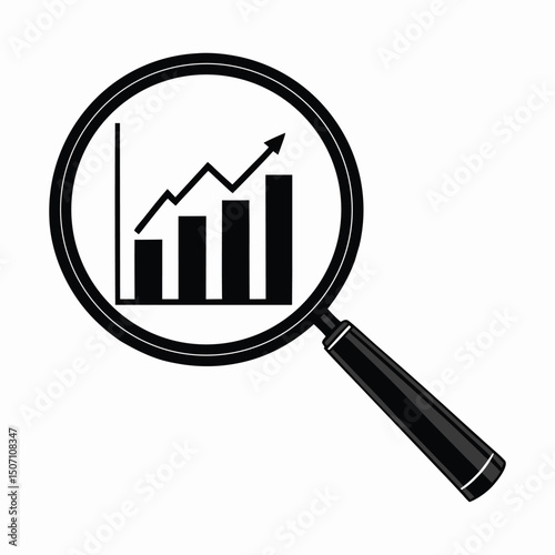Magnifying Glass Analyzing Business Growth Chart – Market Research, Data Analytics, Financial Strategy, Economic Insight Icon