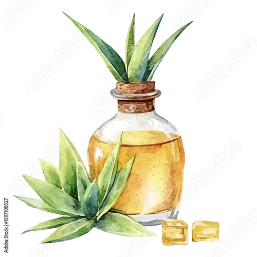 My Watercolor illustration, agave syrup painting illustration isolated on a white background, illustration, AI painting design, vector illustration set, eps format