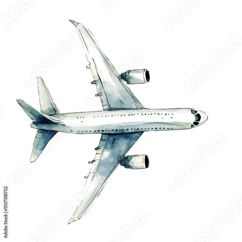 My Watercolor illustration, white airplane painting illustration isolated on a white background, illustration, AI painting design, vector illustration set, eps format