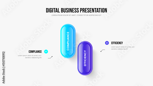 Service Briefing Presentation Design Vector Illustration. Company Innovation 2 Element Diagram Frame Layout. Professional Visualization Two Option Infographic Slide Template.