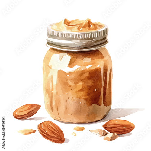 My Watercolor illustration, illustration almond butter painting illustration isolated on a white background, illustration, AI painting design, vector illustration set, eps format