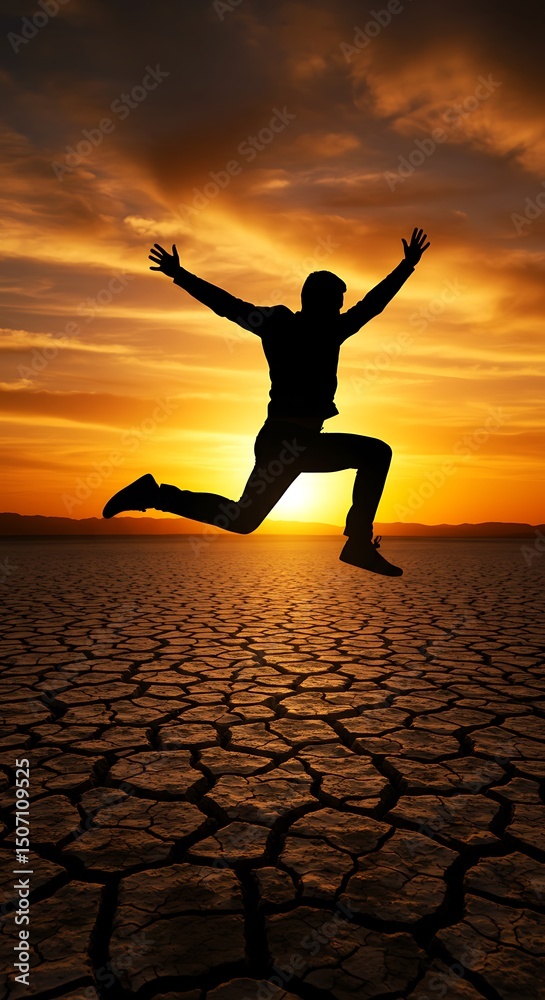 Fototapeta premium jumping athlete with cracked earth overlay in powerful double exposure strength visual