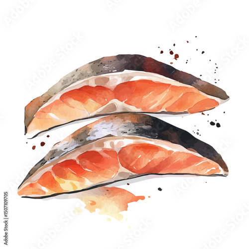 My Watercolor illustration, illustration fish sliced  painting illustration isolated on a white background, illustration, AI painting design, vector illustration set, eps format