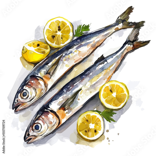 My Watercolor illustration, illustration fish sliced  painting illustration isolated on a white background, illustration, AI painting design, vector illustration set, eps format
