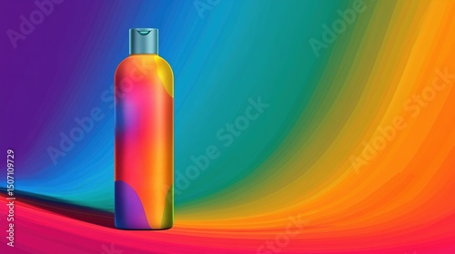 Colorful Bottle Against a Vibrant Gradient Background Created in a Studio Setting With Striking Hues of Red, Blue, and Green Generative AI