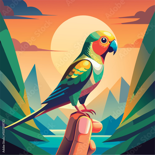 Colorful parrot perched on a hand.