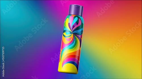 Colorful Shampoo Bottle With Vibrant Design Against a Bright Gradient Background Showcasing Creativity Generative AI