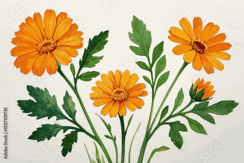 Botanical Luminance: Calendula Flow herb Calendula isolated watercolor vector illustration svg