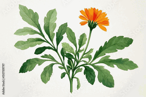 Fiery Blooms, Herbal Light  herb Calendula isolated watercolor vector illustration svg