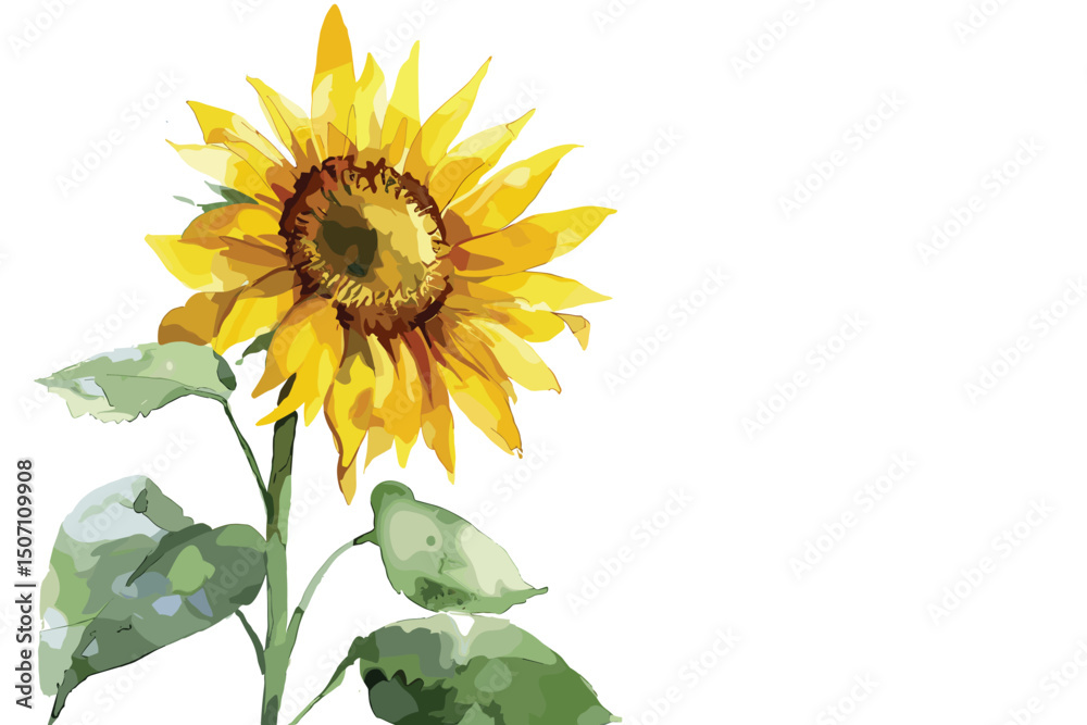 Fototapeta premium Watercolor hand-painted sunflower elements set, Autumn arrangement, Farmhouse rustic fall decor, harvest Thanksgiving clipart. Birthday summer card. Realistic botanical art