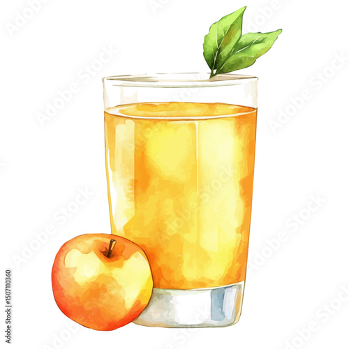 My Watercolor illustration, apple juice painting illustration isolated on a white background, illustration, AI painting design, vector illustration set, eps format