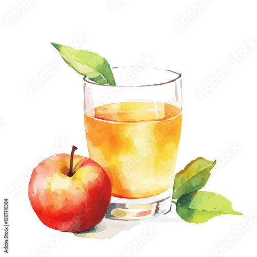 My Watercolor illustration, apple juice painting illustration isolated on a white background, illustration, AI painting design, vector illustration set, eps format