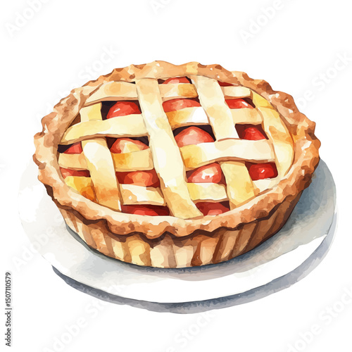 My Watercolor illustration, apple pie painting illustration isolated on a white background, illustration, AI painting design, vector illustration set, eps format
