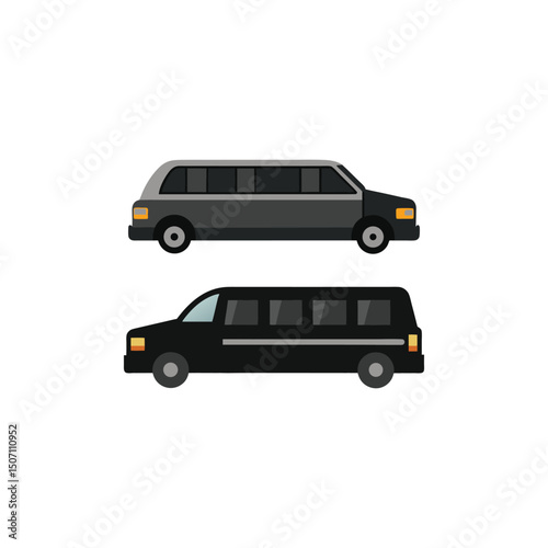 Vector art of Two limousines isolated on white background, one black and one gray